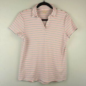 LL Bean Red White Blue‎ Striped Collared Polo Shirt Size Medium